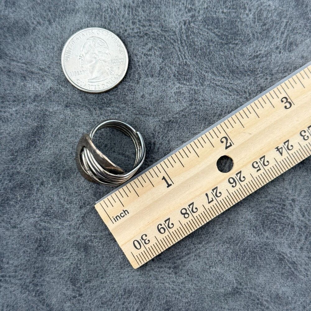 Sterling Silver 925 Round Buckle Ring Size 7.25 Think Open-work Oval Wire Spiral - Picture 7 of 11
